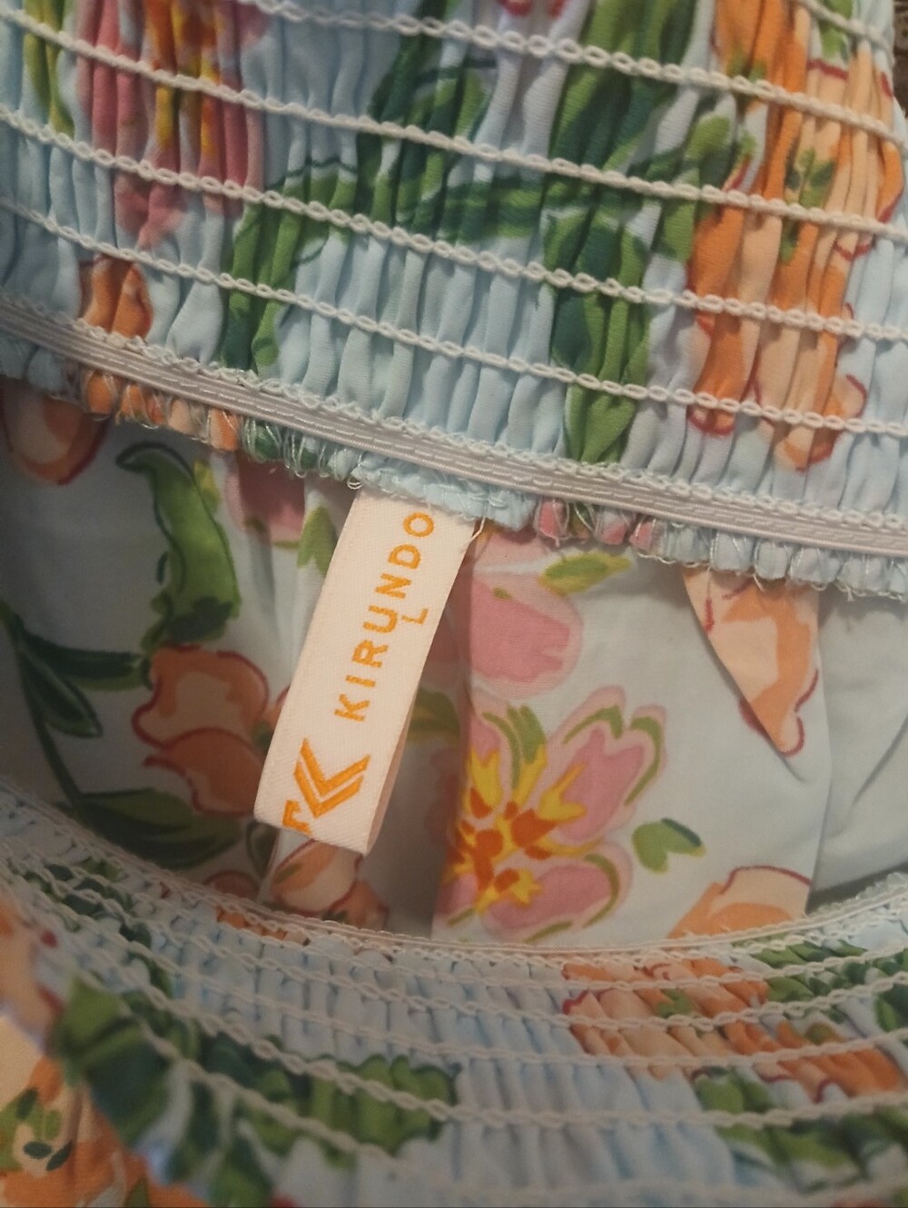 Floral Peasant Off Shoulder  Blouse in Light Blue and Peach - Picture 6 of 6